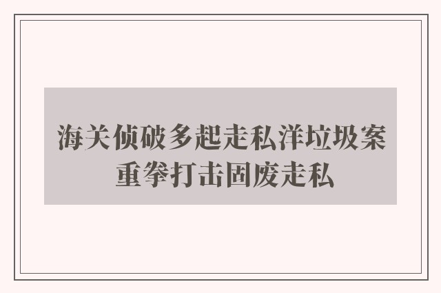 海关侦破多起走私洋垃圾案 重拳打击固废走私