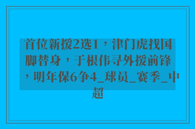 首位新援2选1，津门虎找国脚替身，于根伟寻外援前锋，明年保6争4_球员_赛季_中超