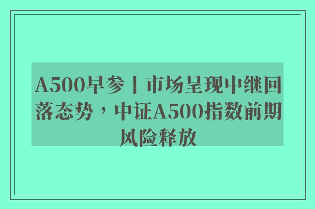 A500早参丨市场呈现中继回落态势，中证A500指数前期风险释放