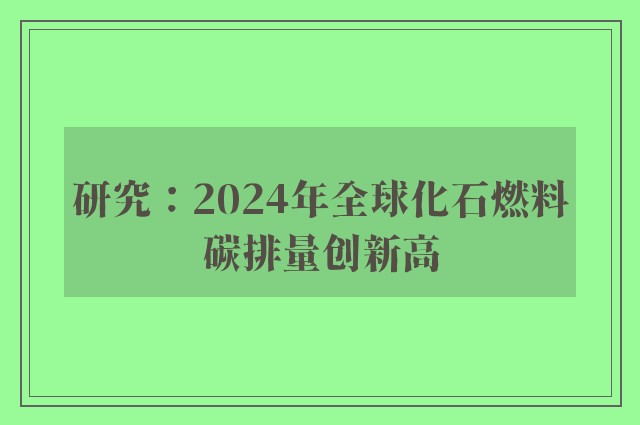 研究：2024年全球化石燃料碳排量创新高