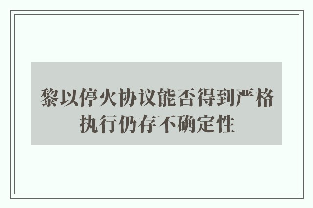 黎以停火协议能否得到严格执行仍存不确定性