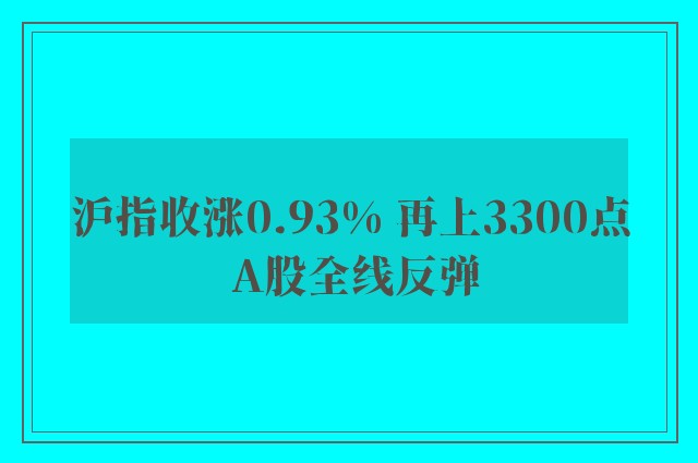 沪指收涨0.93% 再上3300点 A股全线反弹