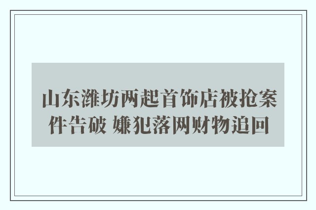 山东潍坊两起首饰店被抢案件告破 嫌犯落网财物追回