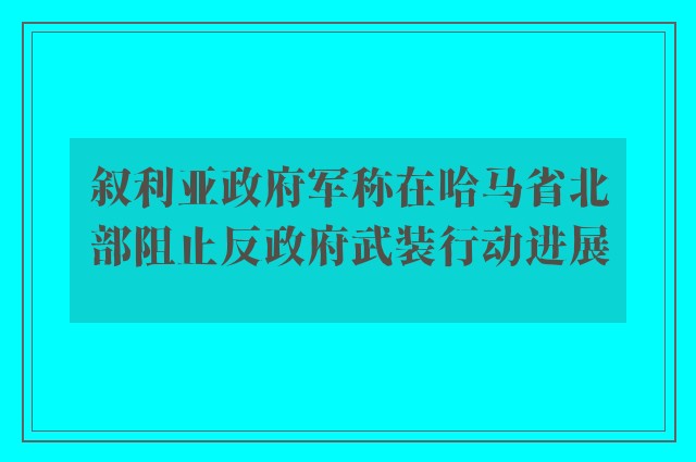 叙利亚政府军称在哈马省北部阻止反政府武装行动进展