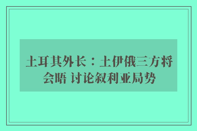 土耳其外长：土伊俄三方将会晤 讨论叙利亚局势