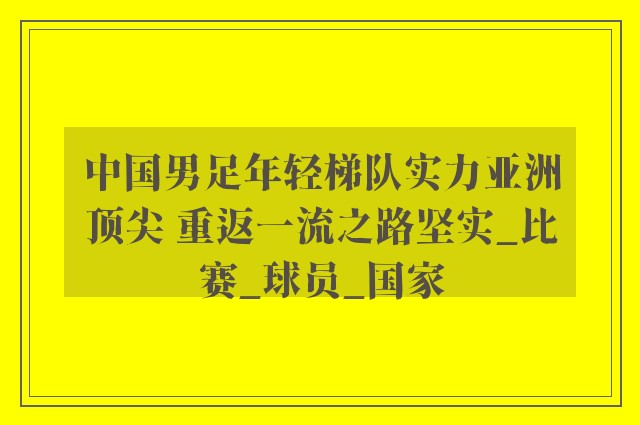 中国男足年轻梯队实力亚洲顶尖 重返一流之路坚实_比赛_球员_国家