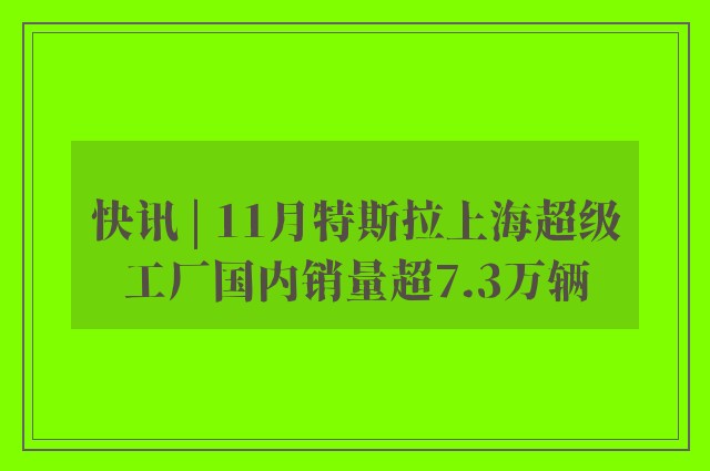 快讯 | 11月特斯拉上海超级工厂国内销量超7.3万辆