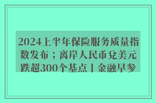 2024上半年保险服务质量指数发布；离岸人民币兑美元跌超300个基点丨金融早参