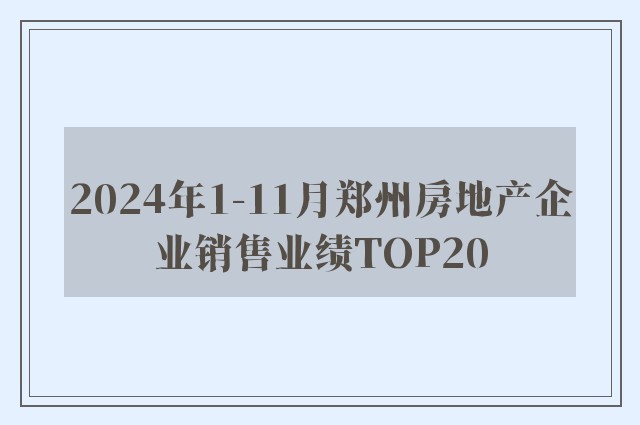 2024年1-11月郑州房地产企业销售业绩TOP20