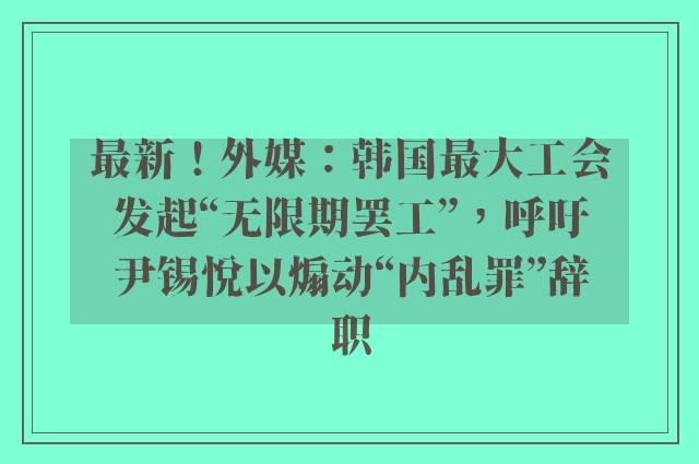 最新！外媒：韩国最大工会发起“无限期罢工”，呼吁尹锡悦以煽动“内乱罪”辞职