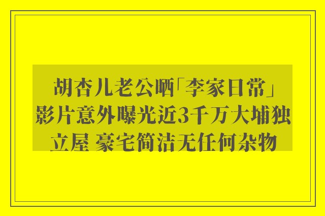 胡杏儿老公晒「李家日常」影片意外曝光近3千万大埔独立屋 豪宅简洁无任何杂物