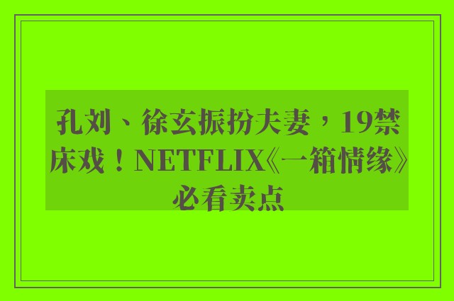 孔刘、徐玄振扮夫妻，19禁床戏！NETFLIX《一箱情缘》必看卖点