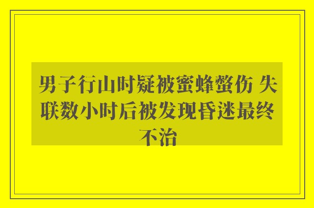 男子行山时疑被蜜蜂螫伤 失联数小时后被发现昏迷最终不治