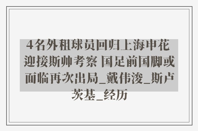 4名外租球员回归上海申花 迎接斯帅考察 国足前国脚或面临再次出局_戴伟浚_斯卢茨基_经历