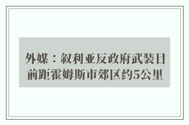 外媒：叙利亚反政府武装目前距霍姆斯市郊区约5公里