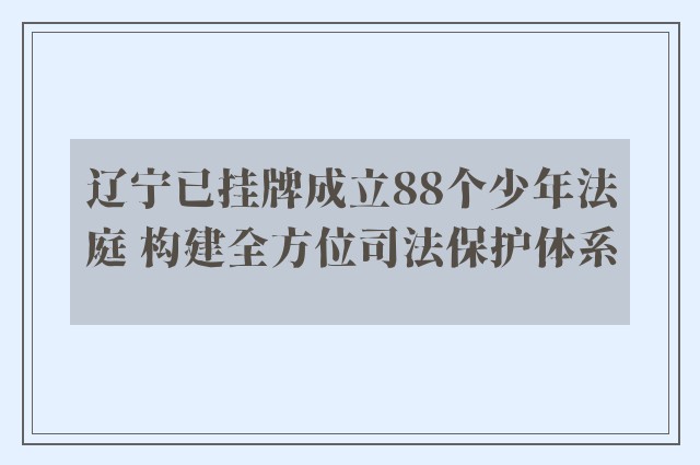 辽宁已挂牌成立88个少年法庭 构建全方位司法保护体系