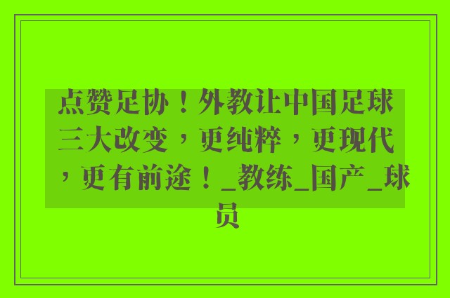 点赞足协！外教让中国足球三大改变，更纯粹，更现代，更有前途！_教练_国产_球员