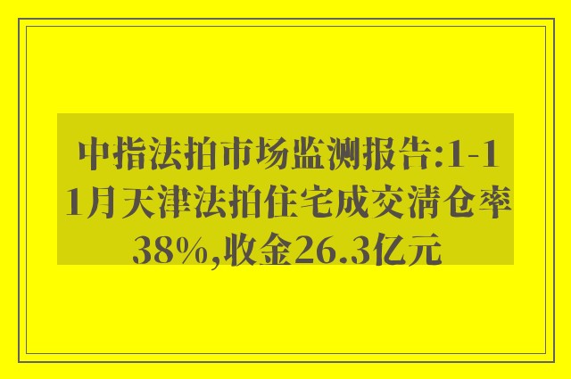 中指法拍市场监测报告:1-11月天津法拍住宅成交清仓率38%,收金26.3亿元