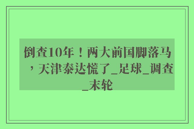 倒查10年！两大前国脚落马，天津泰达慌了_足球_调查_末轮