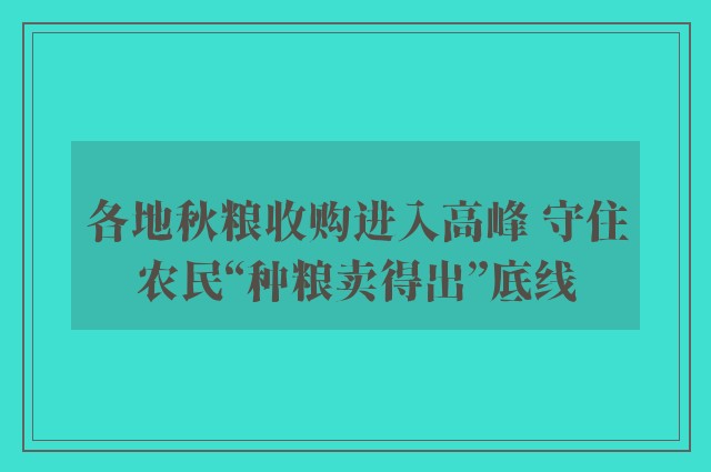 各地秋粮收购进入高峰 守住农民“种粮卖得出”底线