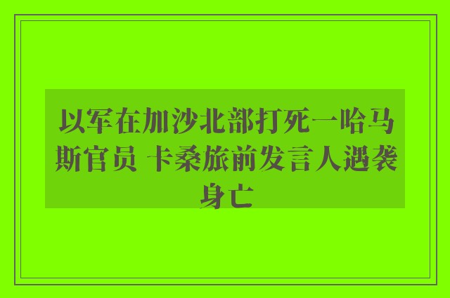 以军在加沙北部打死一哈马斯官员 卡桑旅前发言人遇袭身亡