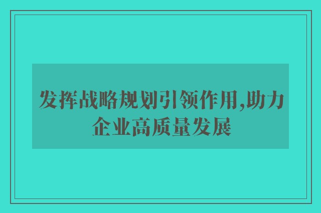 发挥战略规划引领作用,助力企业高质量发展