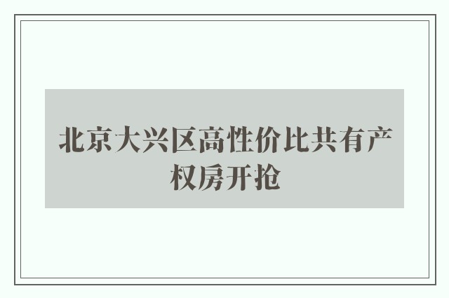 北京大兴区高性价比共有产权房开抢