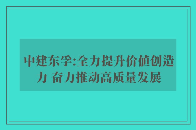 中建东孚:全力提升价值创造力 奋力推动高质量发展